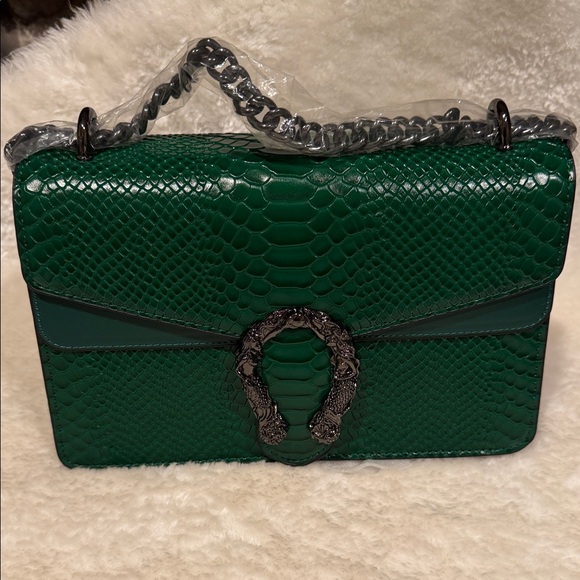 Faux Keather Green Snake Print Satchel Handbag Brand New - Picture 2 of 9